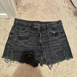 American Eagle Black Ripped Jean Shorts
